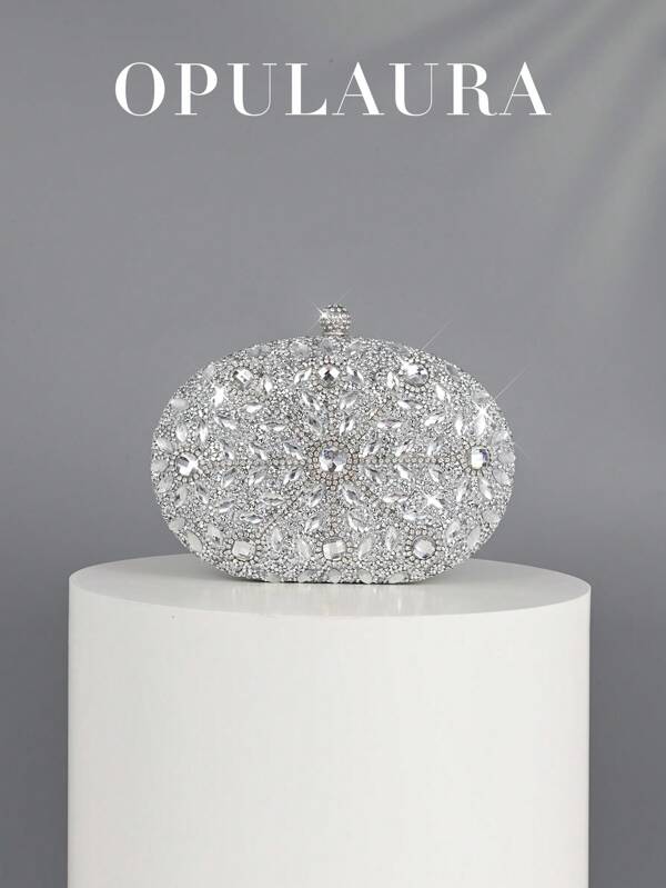 OpulAura Luxury Women's Sparkling Crystal-Embellished Mini Box Clutch Bag, Glamorous Rhinestone Evening Handbag Suitable For Formal Events, Party, Wedding - With Detachable Chain, Tready Party Bags,Perfect For Party, Wedding, Prom, Dinner/Banquet, Essential Wedding Items,Perfectly Matching With Graduation Dress, Prom Dresses, Glamorous Rhinestone Bag, Perfectly Matching With Prom Dresses For Women, Prom Accessories,Sequin Dress Women,Sparkly Dress,Elegant Dresses For Women, Elegant Prom Bag, Perfectly Matching With Bridal Party, Best Choice Elegant Bag For Bridal Shower, Clutch Bag For Wedding