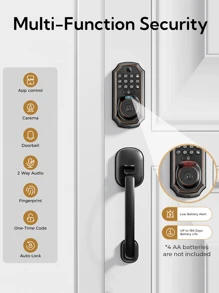 Arpha Keyless Entry Door Lock Deadbolt With Handle Set, 5 In 1 Smart WiFi Door Lock With Camera, Doorbell, Fingerprint, App Control, Electronic Keypad, Auto Lock, Waterproof