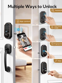 Arpha Keyless Entry Door Lock Deadbolt With Handle Set, 5 In 1 Smart WiFi Door Lock With Camera, Doorbell, Fingerprint, App Control, Electronic Keypad, Auto Lock, Waterproof