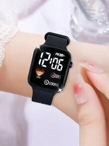 5入組愛心方形數字顯示電子手錶、耳環、項鏈、手鐲女孩珠寶套裝 - 黑色 - 查看 4