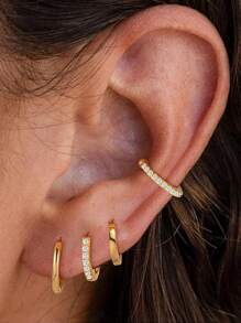 4 Pairs Dainty CZ Gold Huggie Hoop Earrings For Women, 14K Gold Plated Stainless Steel Lightweight Small Earring Hoops For Cartilage Rook Daith Piercing Gift For Her