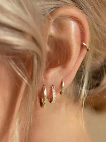 4 Pairs Dainty CZ Gold Huggie Hoop Earrings For Women, 14K Gold Plated Stainless Steel Lightweight Small Earring Hoops For Cartilage Rook Daith Piercing Gift For Her