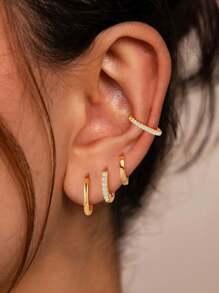 4 Pairs Dainty CZ Gold Huggie Hoop Earrings For Women, 14K Gold Plated Stainless Steel Lightweight Small Earring Hoops For Cartilage Rook Daith Piercing Gift For Her