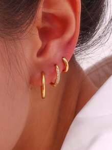 4 Pairs Dainty CZ Gold Huggie Hoop Earrings For Women, 14K Gold Plated Stainless Steel Lightweight Small Earring Hoops For Cartilage Rook Daith Piercing Gift For Her