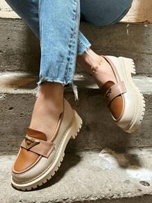 SERGIO TODZI Mocasines con suela gruesa y plataforma, zapatos de cuña Oxford para mujer, de punta redonda, slip-on, con hebilla metálica