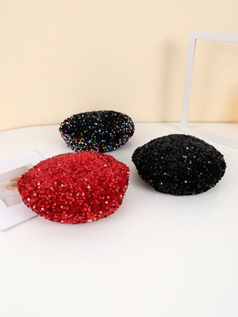 1 st färgglada paljetter för kvinnor Sammetsbasker, trendig europeisk och amerikansk stil för scenframträdanden, fest och evenemang Alla hjärtans dag