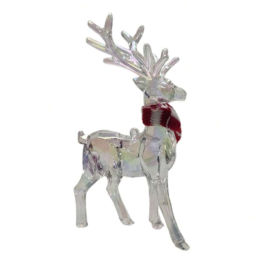 Christmas Table Decoration Clear Standing Elk Reindeer Figurine With Scarf Desk Statues For Home Countertop Decor - Multicolor - View 1