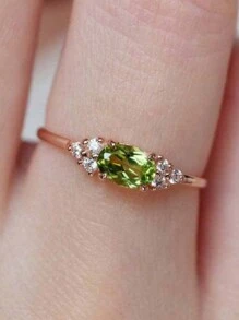 1pc Elegant Cubic Zirconia Ring, Suitable For Women As Valentine's Gift, Wedding, Engagement, Anniversary Party Jewelry Valentines,Mom,Mother,Mother's Day,Gift - Fruit Green - View 2