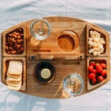 Wooden Picnic Table With Carrying Handle Outdoor Portable Removable Wine Glass Holder Fruit Snack Tray - như được hiển thị - Xem 4