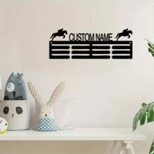 Customized Name Medal Holder - Personalized Racing Trophy Display Rack, Metal Wall Art Decor For Home And Office - Black - View 4