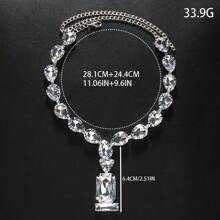 LuxstyWear Vòng cổ pha lê thủ công cỡ lớn sang trọng cho phụ nữ, thời trang gợi cảm, vòng cổ kim cương giả hình vuông lớn, phụ kiện - Bạc - Xem 2