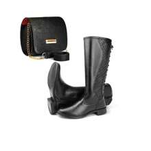 Women's High-Top Riding Boots Winter Fashion Combat Boots Kit With Crossbody Bag - 黑色 - 查看 3
