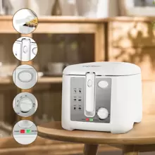 1pc 29.5x25.2x23cm Deep Fryer, 2.5 Liters, 1650W, Non-Stick Coating, Detachable Fry Basket, Multi-Temperature Control, Efficient Heating Coil, Transparent Viewing Window, Power Indicator Light, White, Suitable For Frying French Fries, Chicken