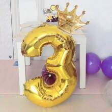 1 个数字和 1 个皇冠气球，生日婚礼派对装饰 - 金色 - 查看 2