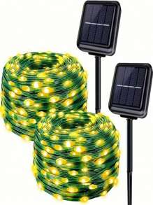 1 dây đèn LED năng lượng mặt trời 100 bóng - 8 chế độ, ánh sáng trắng ấm, tiết kiệm năng lượng, hoàn hảo cho sân vườn ngoài trời, hiên nhà, tiệc cắm trại, trang trí Giáng sinh và Halloween - màu xanh lá - Xem 10