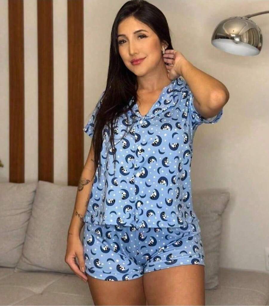 Baby Doll Blogueirinha Short Baby Doll Set: American Pajamas With Buttons Also Ideal For Breastfeeding And Post-Surgery - 039 - 灰色 - 查看 1