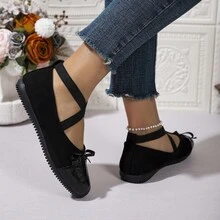 Giày lười đế bằng mũi tròn hai tông màu mới dành cho nữ, giày đế bằng thời trang và thoải mái - màu đen - Xem 5