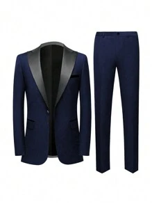 Bộ vest nam màu đen có viền bạc, trang phục công sở thường ngày, áo khoác và quần - Màu xanh hải quân - Xem 2