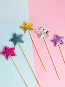 50pcs/100pcs Colorful Cake Decoration, Crown Star Heart Happy Birthday Party Cake Decoration, Wedding Party, Christmas Flag Decoration, Flag Reflection, Five Pointed Star Card Insertion, PU Cake Decoration