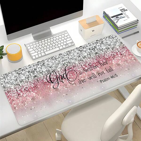 1pc Faith And Strength Mouse Pad Glitter Design Desk Mat Office Desk Accessories With Stitched Edge Non-Slip XL Mousepad Rubber Base Keyboard Pad 35.4x15.7 Inch E-Sports Desk Pad For Office Home School Supplies, Back To School