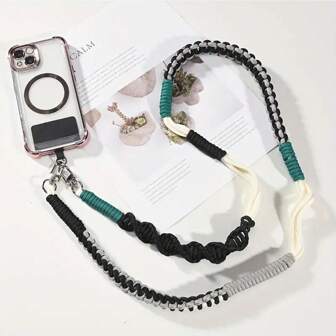 Dragonne de téléphone longue avec corde macramé, cordon de téléphone bandoulière réglable, dragonne de téléphone antiperdue tressée à la main, chaîne de téléphone universelle pour femmes, sangle de poignet de téléphone avec attache, cordón de poignet de téléphone en nylon