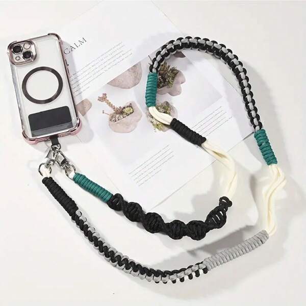 Lange Schlüsselband Handyschlaufe mit Makramee Seil, verstellbare Umhänge-Handykordel, handgeflochtene Anti-Verlust Handyschlaufe, universelle Damen Handykette, Handyarmband mit Sicherungsleine, Nylon Handygurt