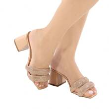 Chunky Heel Clogs Take Off Shine Elegant Fashion - 米色 - 查看 2