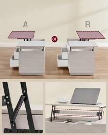 VASAGLE Couchtisch, höhenverstellbarer Wohnzimmertisch, 2 Schubladen und versteckte Fächer, Kaffeetisch, offene Fächer, für Wohnzimmer, Homeoffice, Haferflockenbeige - Kamelfarben - Übersicht 7