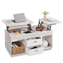 VASAGLE Couchtisch, höhenverstellbarer Wohnzimmertisch, 2 Schubladen und versteckte Fächer, Kaffeetisch, offene Fächer, für Wohnzimmer, Homeoffice, Haferflockenbeige - Kamelfarben - Übersicht 3