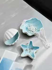3pcs/1pc 5.51*2.36*2.76 Inch Sky Blue Shell Shaped Jewelry Tray & Key Bowl, Ceramic Jewelry Storage Tray. Birthday Gift, Graduation Gift - Multicolor - View 2