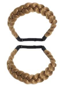 一套亚麻棕色编织合成发头带可调节手工编织头带弹性头带天然发饰女孩日常节日礼物耐热编织头带。