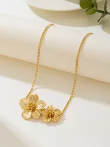 1 件夏季清爽度假风格金色五瓣花吊坠项链女士 - 金黃色 - 查看 2