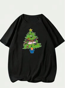 Men's T-Shirt Christmas Tree Print Casual Cotton Comfort Short Sleeve Premium