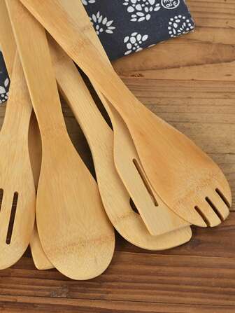 6 Piezas Juego de Utensilios de Cocina de Bambú, Cucharas y Espátulas de Madera Larga, Antiadherente, Herramientas de Cocina de Madera Natural, Accesorios Esenciales de Cocina para el Hogar y el Apartamento/Juego de 6 Piezas con 10 Cucharitas para Condimentos