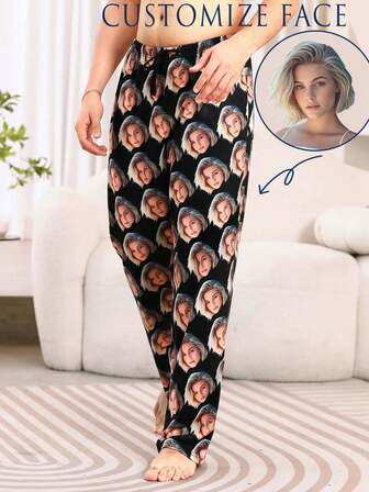 Customized Face Print Men's Pajama Pants, Soft & Comfortable Fabric, Unique Gift For Him - Friend/Partner/Lover, Party/Birthday/Christmas, Winter, Gym Boy