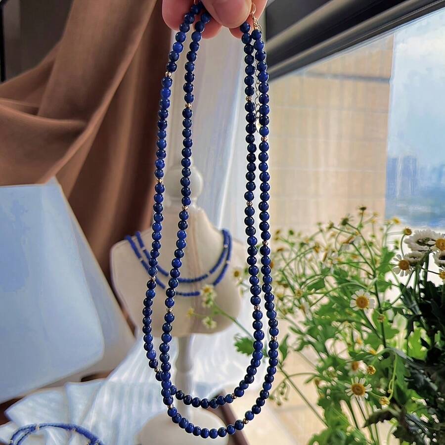 1PC Natural Lapis Lazuli Long Chain Necklace Sweater Chain