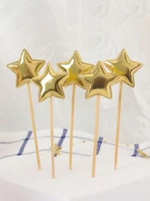 50pcs/100pcs Colorful Cake Decoration, Crown Star Heart Happy Birthday Party Cake Decoration, Wedding Party, Christmas Flag Decoration, Flag Reflection, Five Pointed Star Card Insertion, PU Cake Decoration