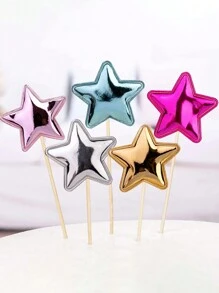 50pcs/100pcs Colorful Cake Decoration, Crown Star Heart Happy Birthday Party Cake Decoration, Wedding Party, Christmas Flag Decoration, Flag Reflection, Five Pointed Star Card Insertion, PU Cake Decoration