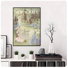 1 件套柔绿色纽约客杂志封面，时尚复古纽约客壁画，复古纽约客海报，相框纽约客印刷品，帆布壁画，卧室客厅走廊的理想礼物，无框架 - 彩色 - 查看 6