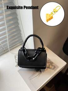 1 件女孩手提包，简约休闲时尚风格，大容量轻便女孩小方包，纯色 PU 皮革面料磁铁闭合可拆卸链条，一包多种携带方式，适合女孩日常购物和旅行使用