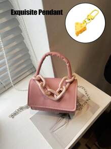 1 件女孩手提包，简约休闲时尚风格，大容量轻便女孩小方包，纯色 PU 皮革面料磁铁闭合可拆卸链条，一包多种携带方式，适合女孩日常购物和旅行使用