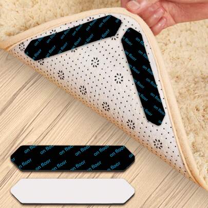 4/8/12/16PCS Anti Slip Grippers Rug Grip,Reusable And Washable Area Carpet Tape,Double Sided Non-Slip Rug Pads, Keep Area Rugs Corners From Curling And Bunching,Keep Corners Flat, No Damaging For Floor Removable,Adhesive Carpet Stickers For Hardwood Floors And Tiles,Keep Everyone Safe