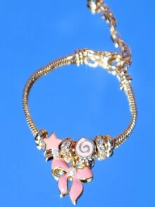 1 件 褶边手链，粉色手链，街头时尚 Y2K 星形手链，可爱女孩手链 - 金色 - 查看 9