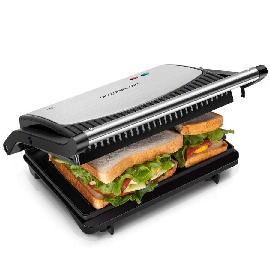 1 Stück 28x22x8,5 cm 3-in-1 Panini Presse, Sandwichmaker, Elektrischer Grill, 750 W, 180° verstellbar, Doppelseitiges Kochen, Antihaftbeschichtung, Kühlgriff, einfache Aufbewahrung, perfekt für Frühstück & Grillen Zuhause