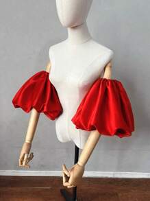 1 tay áo satin trắng có thiết kế bồng bềnh & 2 tay áo ngắn màu đen co giãn có chi tiết trang trí cho cô dâu mùa thu - Nhiều màu - Xem 21