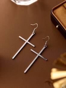 1 Pair Women's Cross Drop Earrings, Classic Fashion Cross Punk Exaggerated Earrings, Vintage Style Long Dangle Earrings