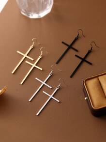 1 Pair Women's Cross Drop Earrings, Classic Fashion Cross Punk Exaggerated Earrings, Vintage Style Long Dangle Earrings