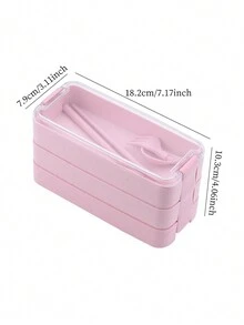 1pc日式三层卡通便当盒办公室学生可用微波炉可分隔快速午餐盒便当盒,4个随机卡通贴片,易清洗易清洁,有多种颜色可选,随机发货,可重复使用多次 - 多色 - 查看 2