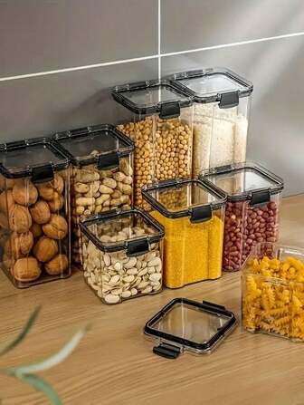 1pc Food Storage Container - Perfect For Kitchen Pantry Organization And Storing Grains, Beans, Rice, Pasta, Tea, Nuts, Coffee Beans, Etc., Dishwasher Safe