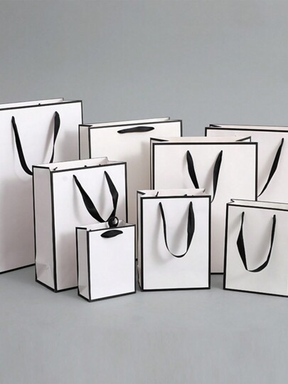 White Black Gift Bags With Ribbon Handles,10Pcs White Gift Bags And Black Frame,Boutique Gift Bags For Wedding,Retail,Party,Birthday